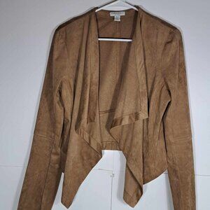 Katherine Barclay Montreal Open Cardigan Women Medium Camel Microsuede‎